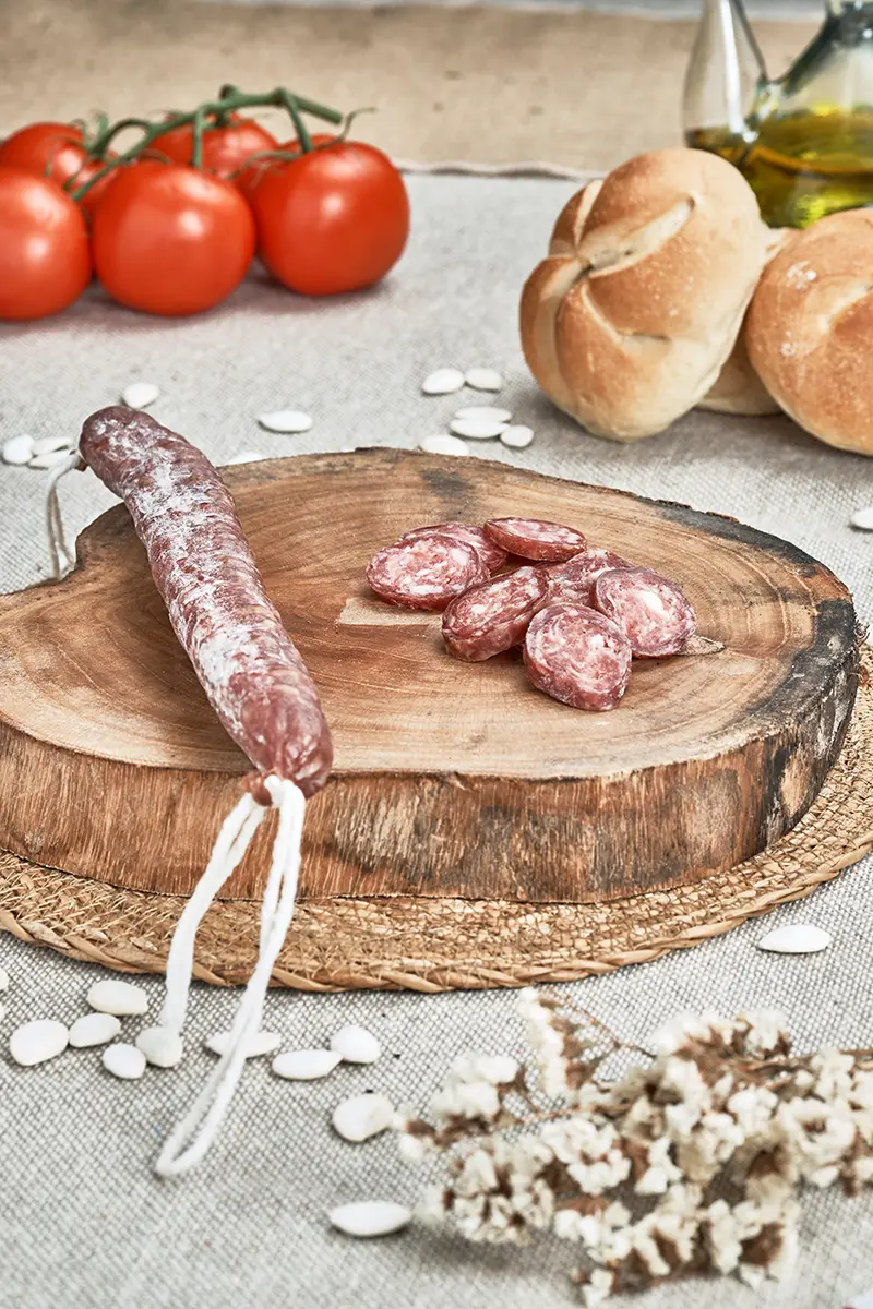 Presentación de fuet tradicional de Porcs Casolans Corominas