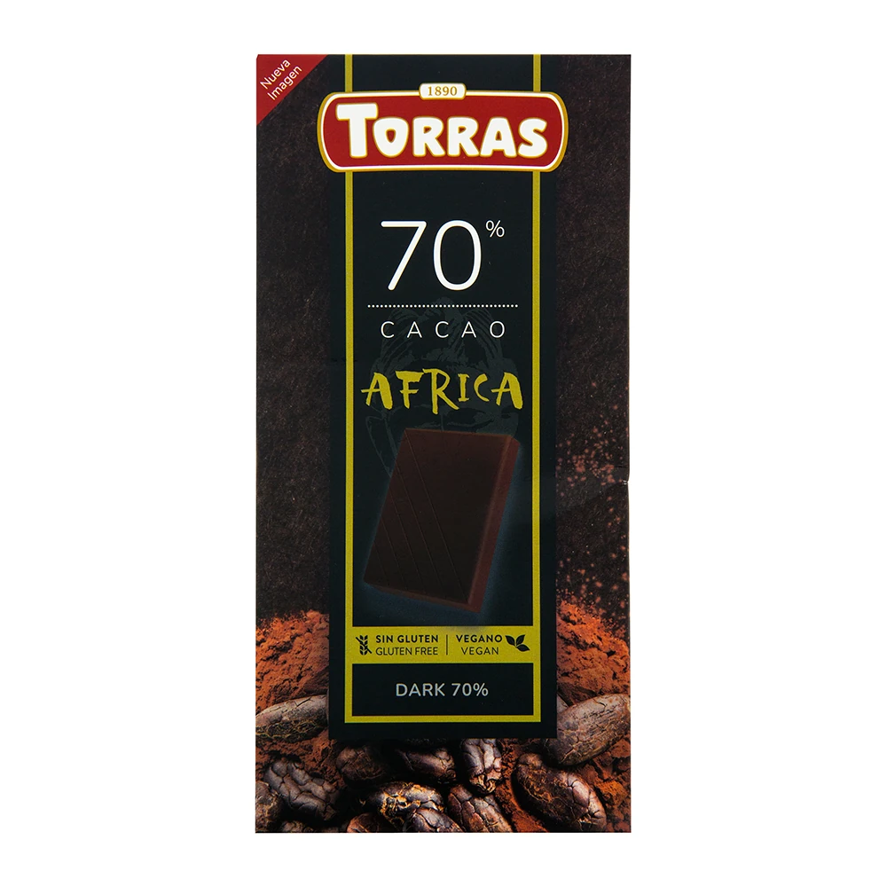 Envoltorio de la tableta de chocolate negro 70 % de Torras